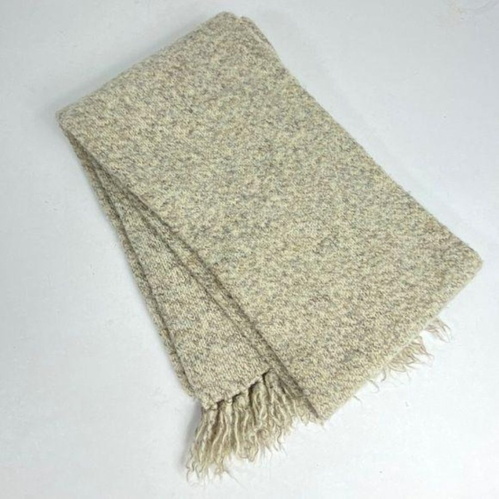 Vintage Wool Scarf Knit With Fringe Marled Neck Wrap Thick Weave Grunge 1980’s